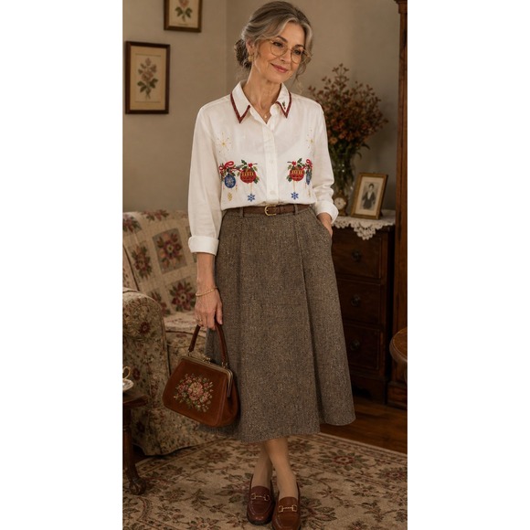 Bobbie Brooks Tops - NWT VTG Bobbie Brooks White Appliqué Christmas Holiday Shirt Grandma core 14